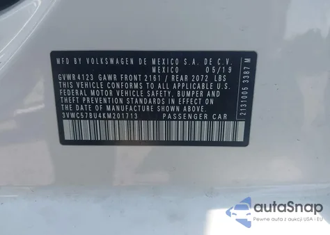 2019 Volkswagen Jetta 1.4T R-Line/1.4T S/1.4T Se from USA, damaged, VIN 3VWC57BU4KM201713